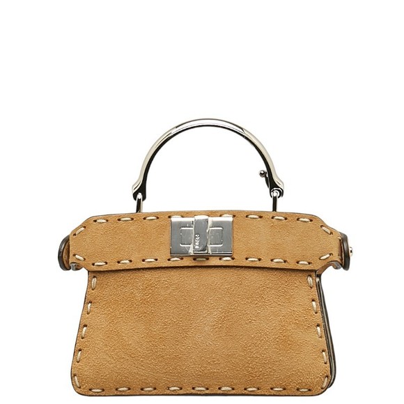 Fendi Peekaboo Suede Python 2WAY Mini Handbag Brown - Picture 4 of 9